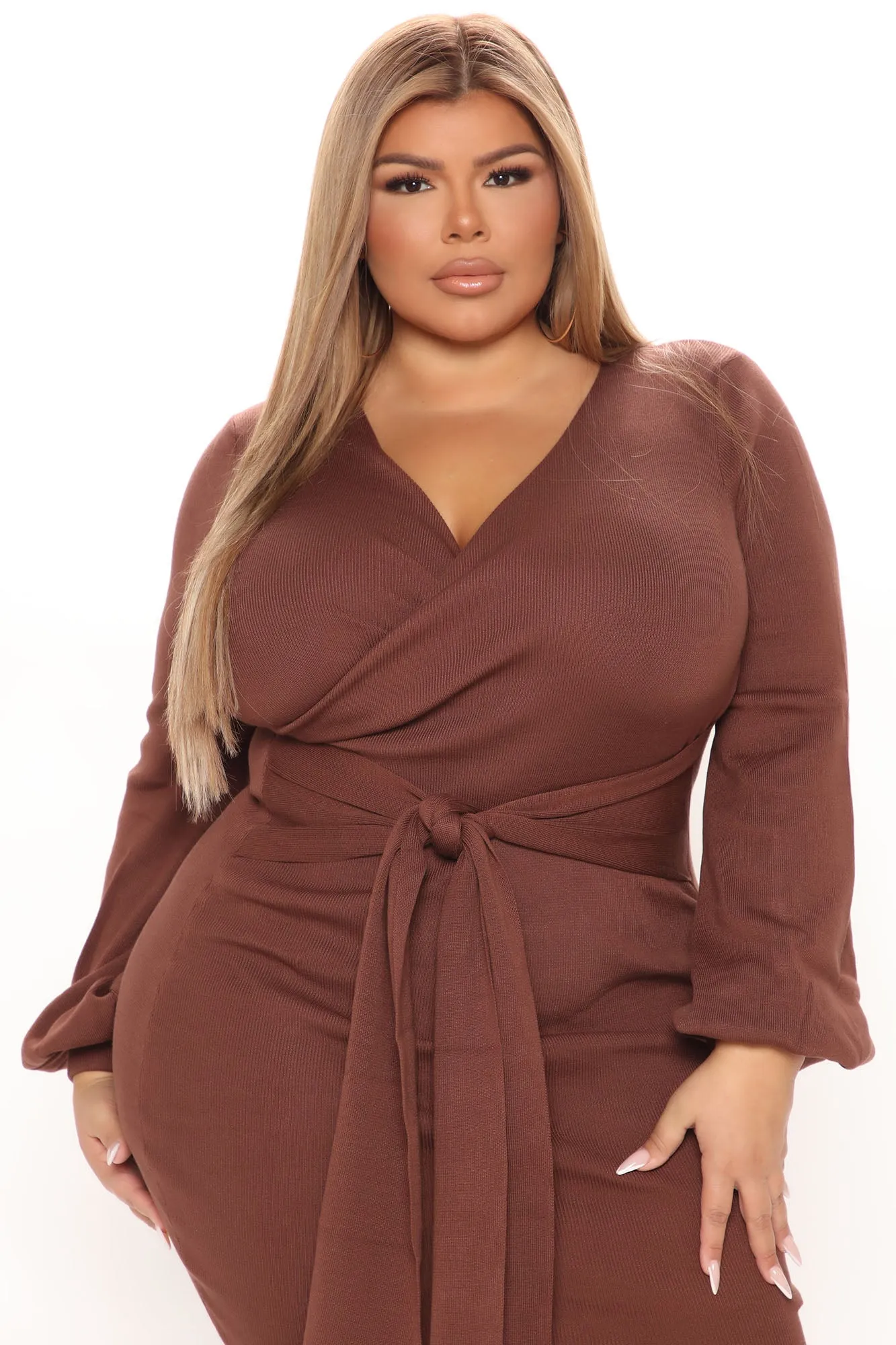 Anais Sweater Midi Dress - Brown