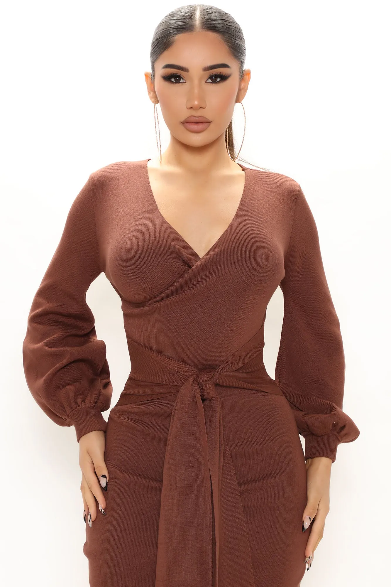 Anais Sweater Midi Dress - Brown