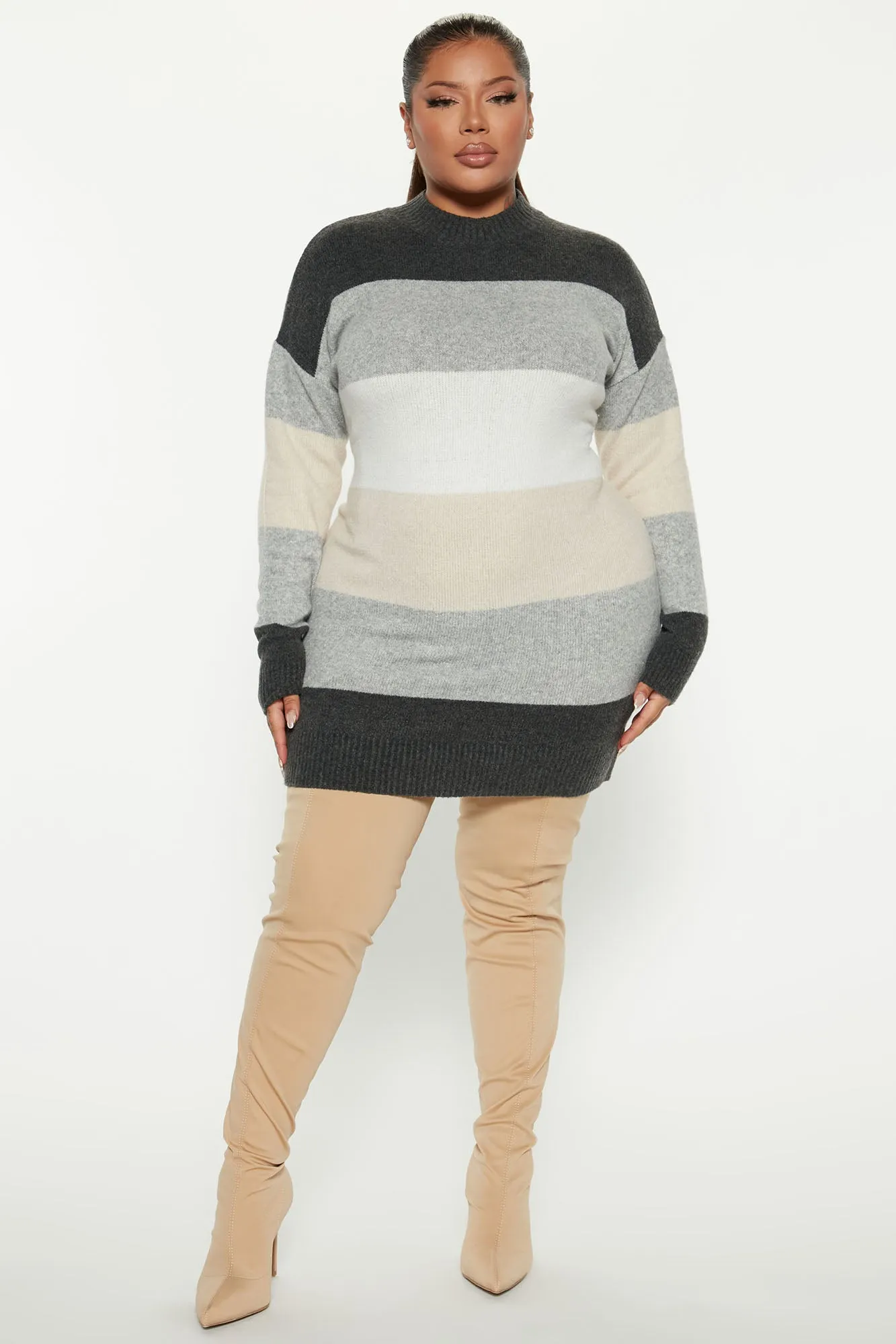 Autumn Love Sweater Mini Dress - Grey/combo