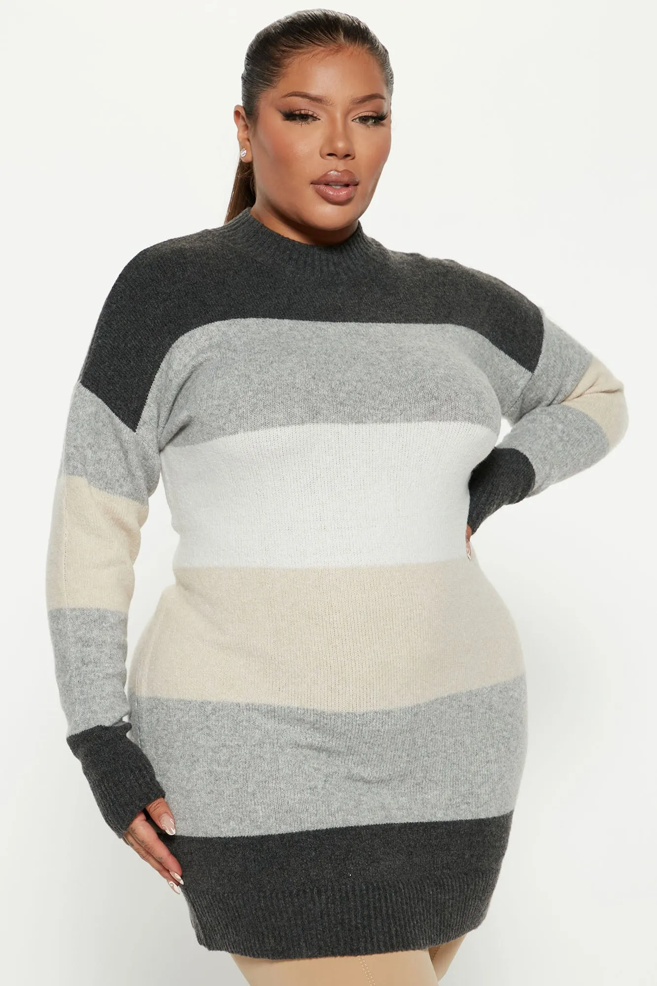 Autumn Love Sweater Mini Dress - Grey/combo