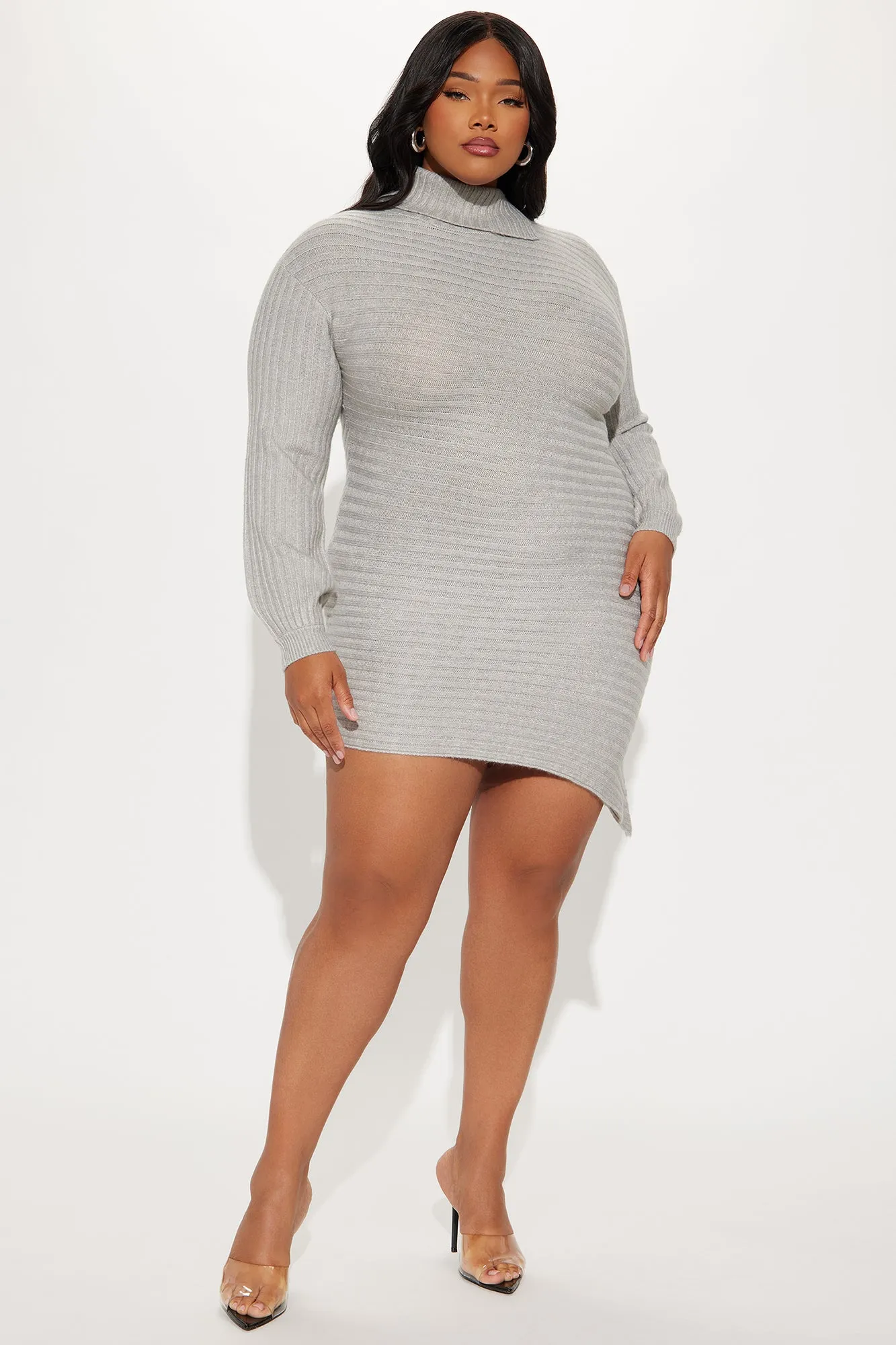 Avalynne Asymmetrical Sweater Midi Dress - Heather Grey