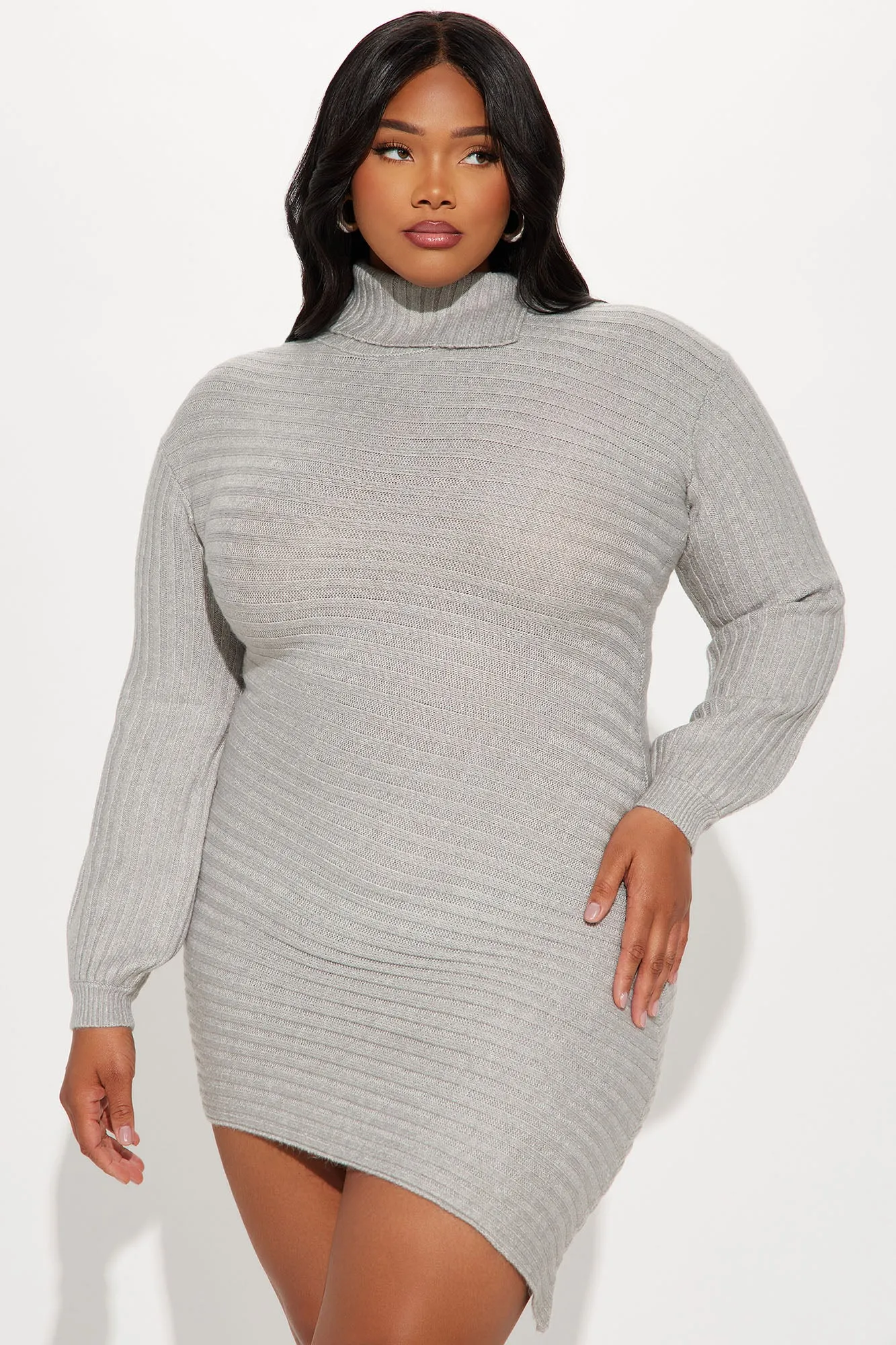 Avalynne Asymmetrical Sweater Midi Dress - Heather Grey