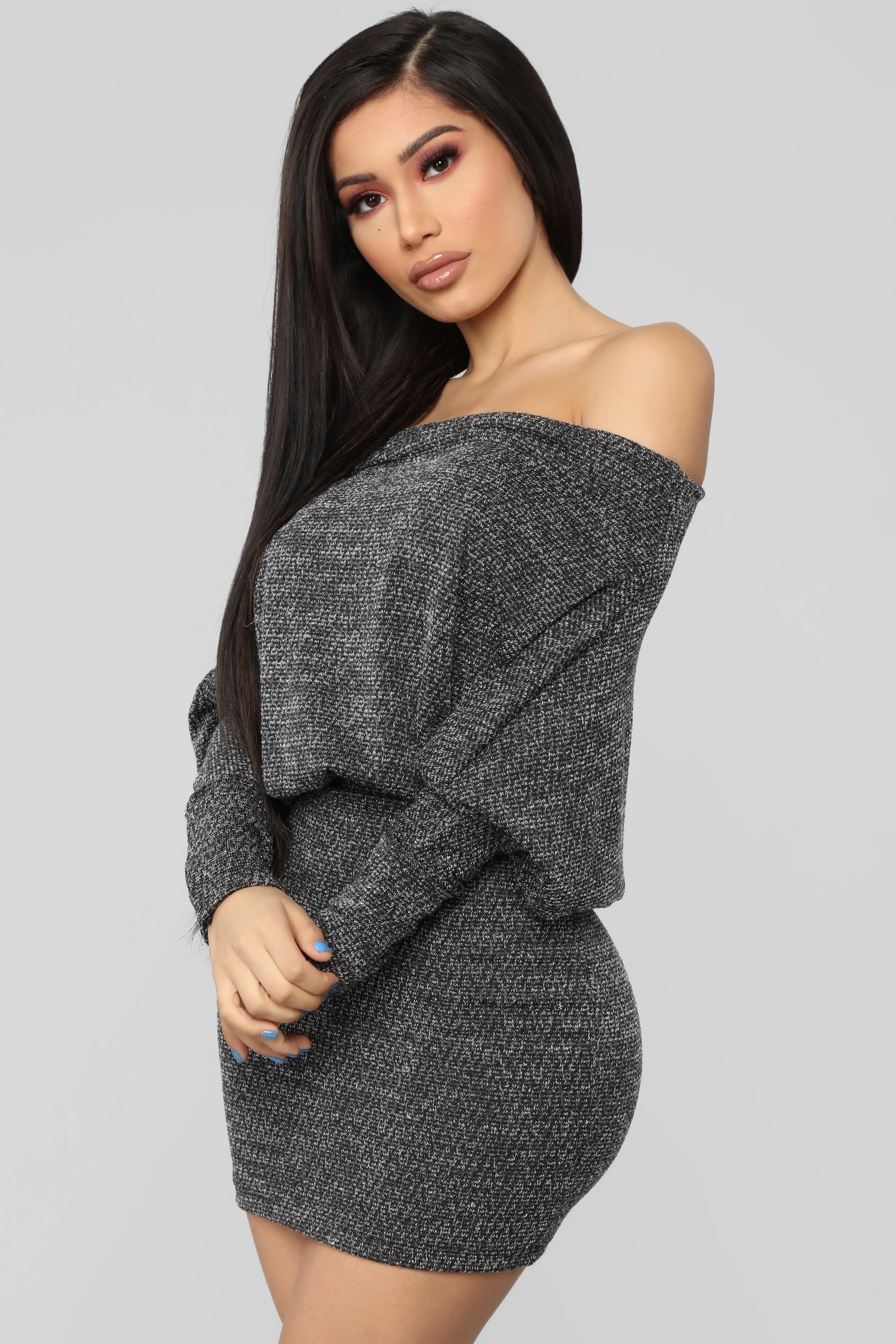 Baby Don't Go Sweater Dress - Charcoal