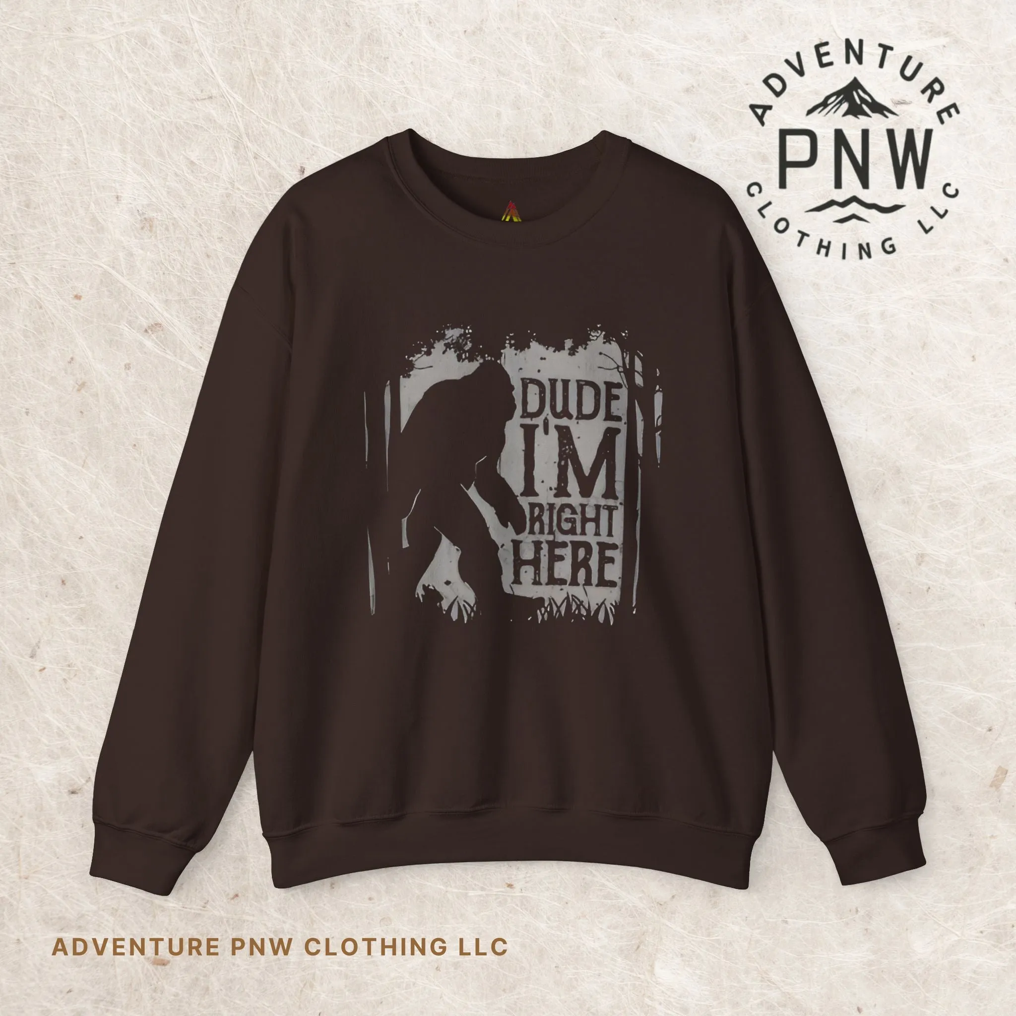 Bigfoot Sasquatch Dude I'm Right Here Men Sweatshirt Crewneck - Funny Unisex Heavy BlendTM Jumper, Gift for Cryptid Fans, Sasquatch Lover