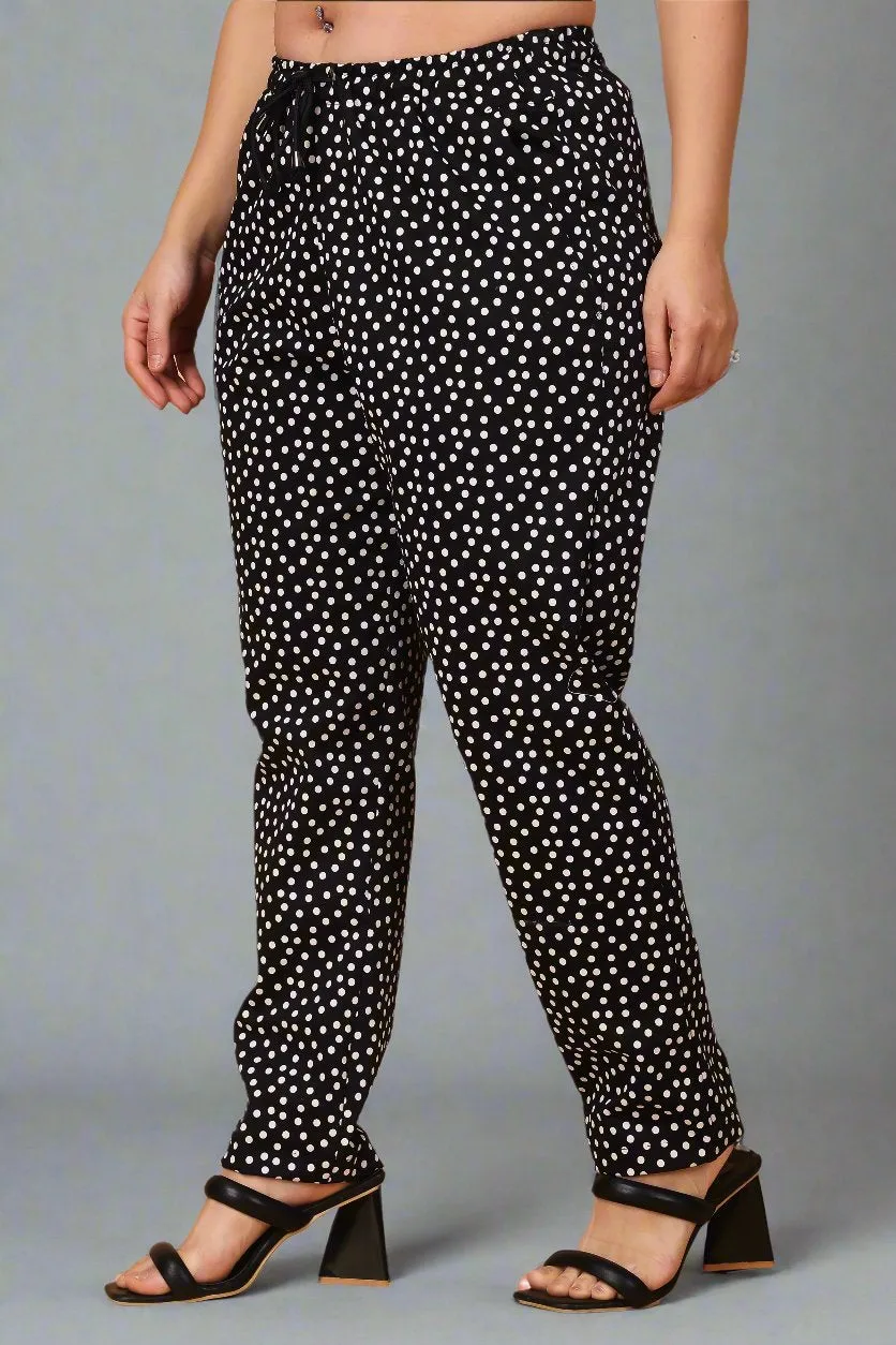 Black Polka Poplin Lycra Pants
