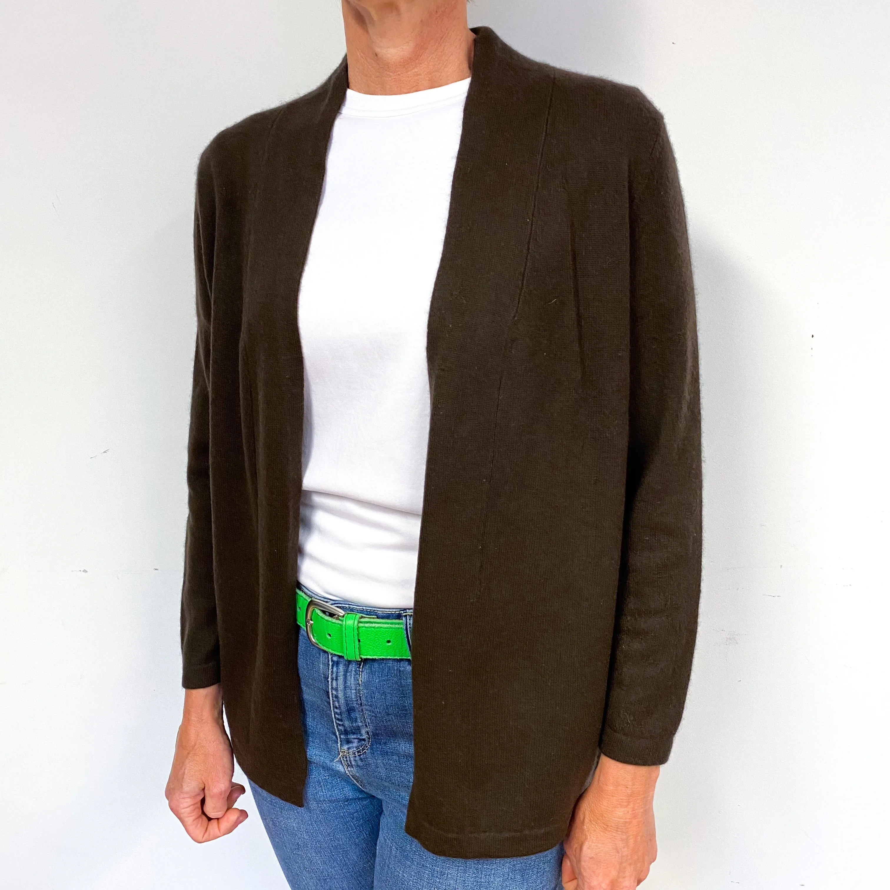 Chocolate Brown Cashmere Edge to Edge Cardigan Medium