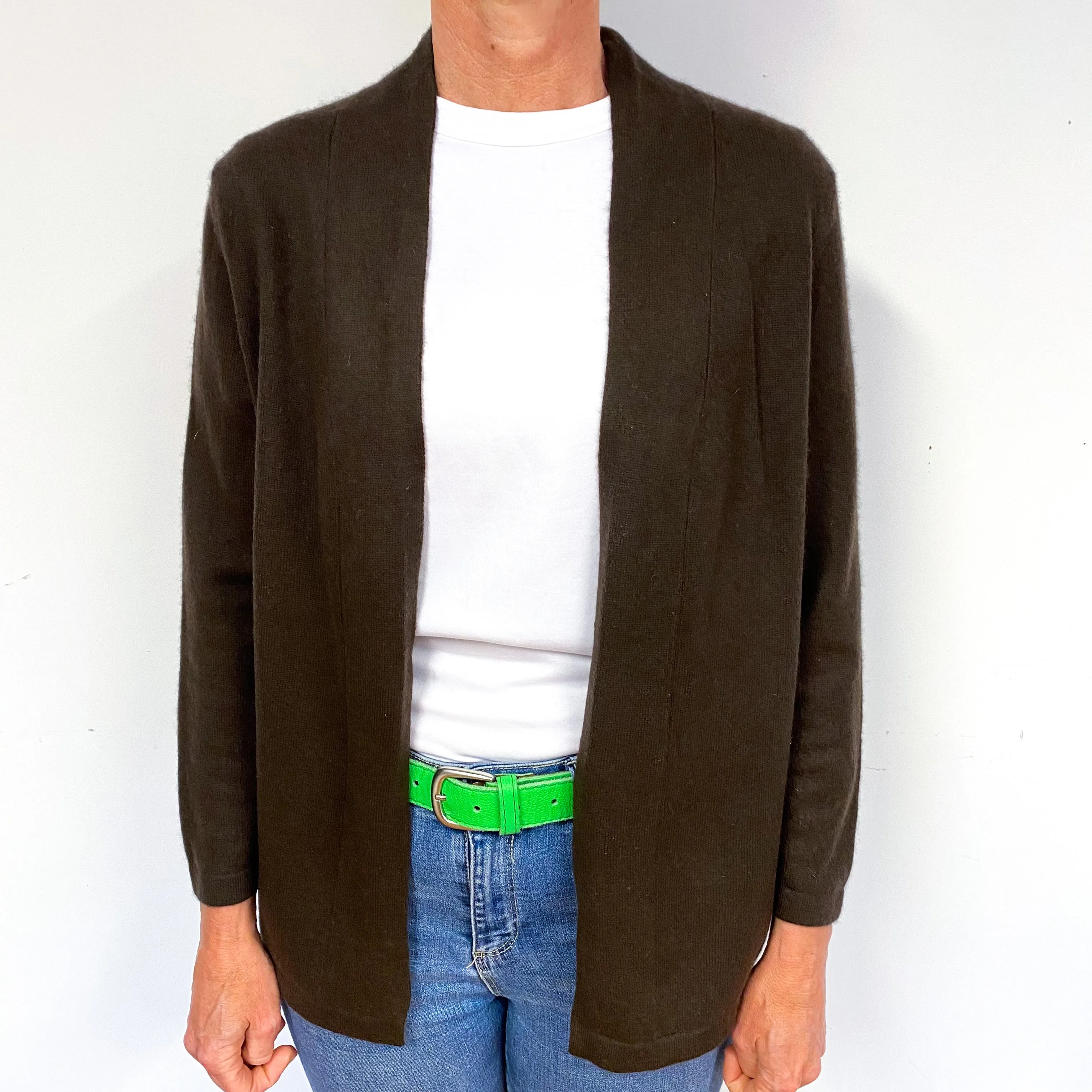 Chocolate Brown Cashmere Edge to Edge Cardigan Medium