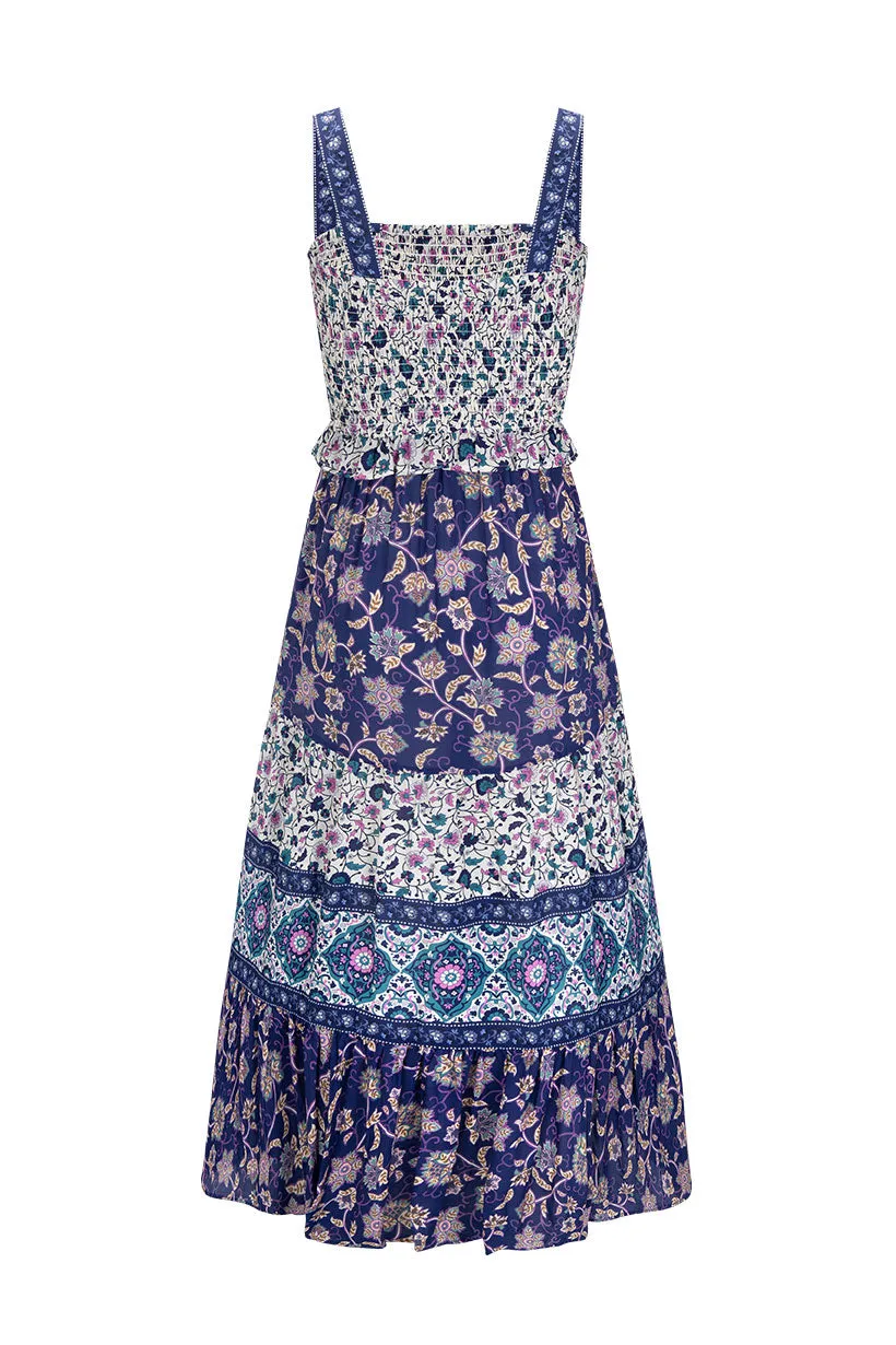 Clairvoyant Strappy Shirred Maxi Dress