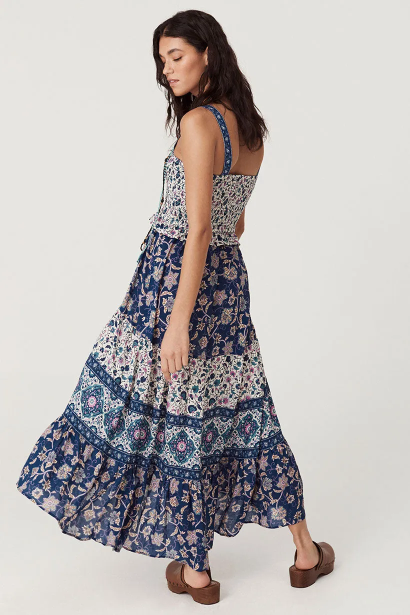 Clairvoyant Strappy Shirred Maxi Dress
