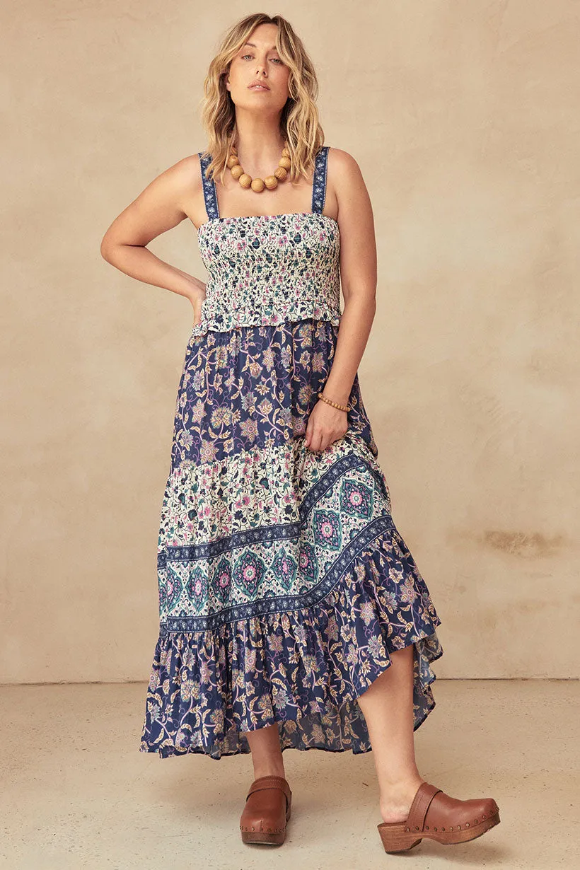 Clairvoyant Strappy Shirred Maxi Dress