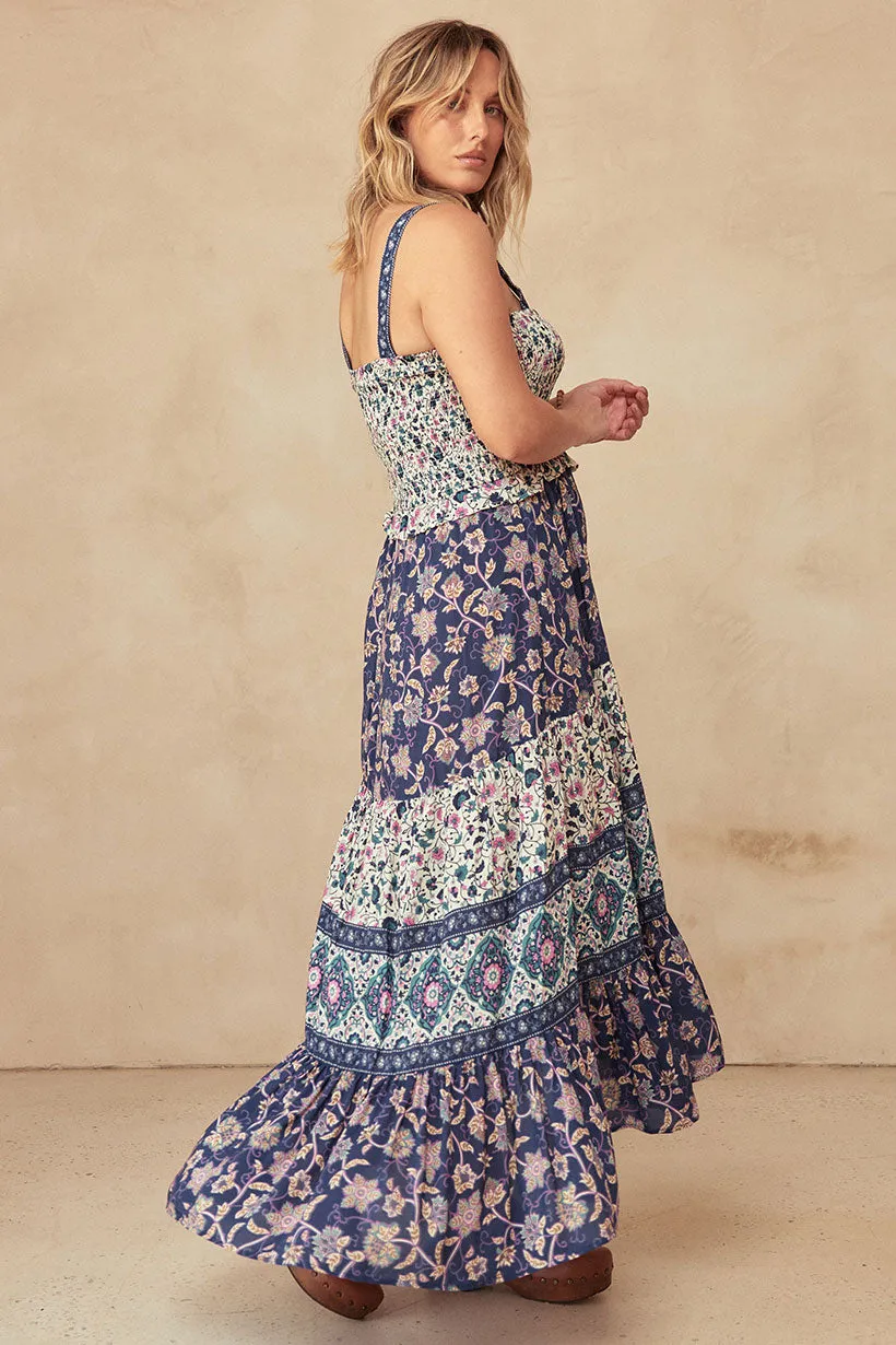 Clairvoyant Strappy Shirred Maxi Dress