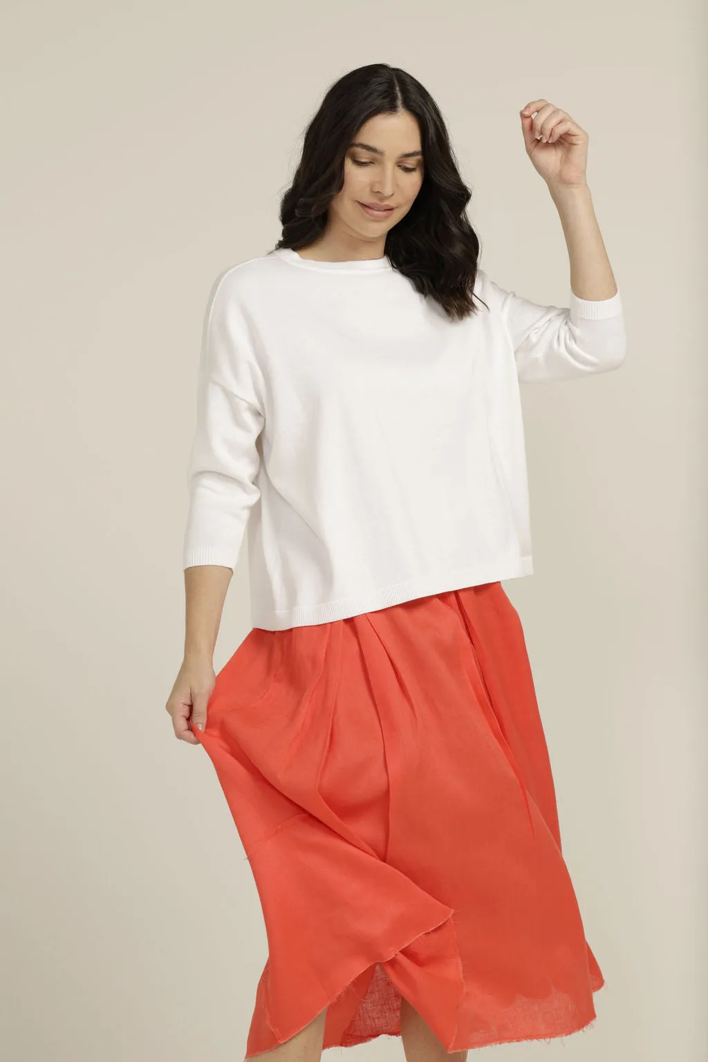 Cotton 3/4 Sleeve Jumper White