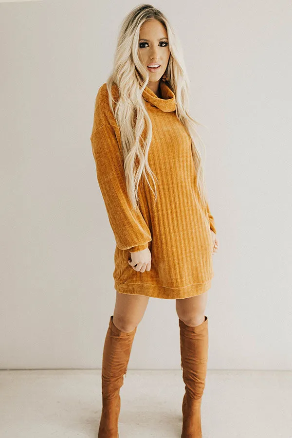Cozy Classic Chenille Sweater Dress In Camel