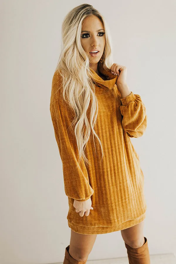 Cozy Classic Chenille Sweater Dress In Camel