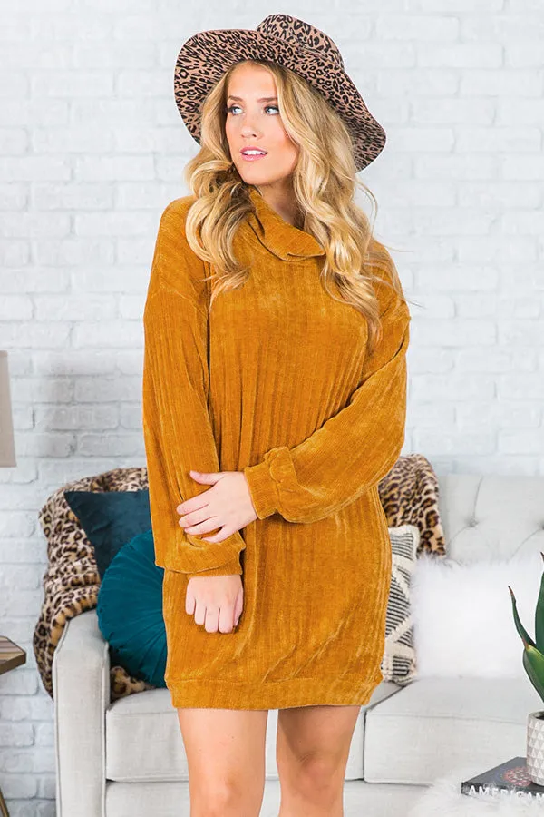 Cozy Classic Chenille Sweater Dress In Camel