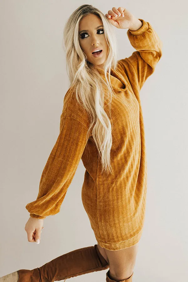 Cozy Classic Chenille Sweater Dress In Camel