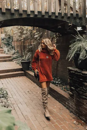 Cozy Classic Chenille Sweater Dress in Rust