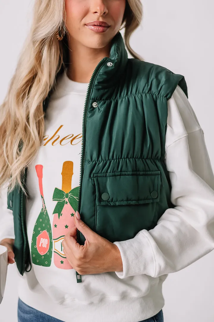 Cropped Cargo Puffer Vest | Hunter Green