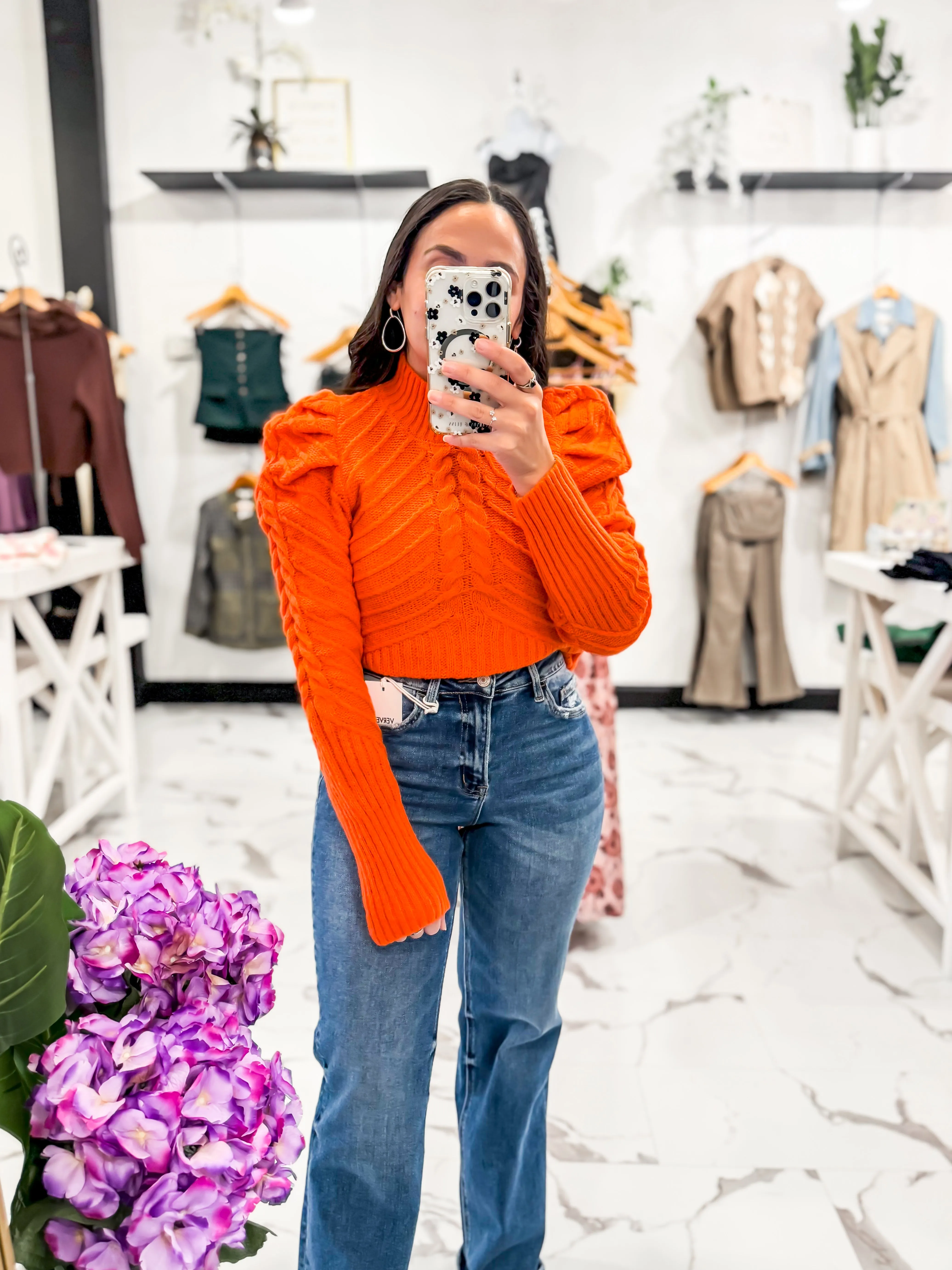 Daydreaming Mock Neck Sweater (Red Orange)