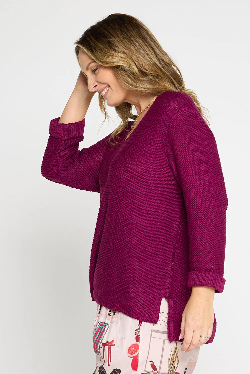 Emmy Cotton Knit Jumper - Plum