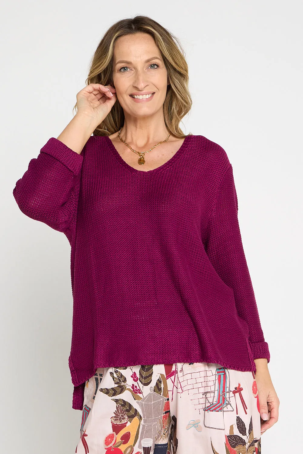 Emmy Cotton Knit Jumper - Plum