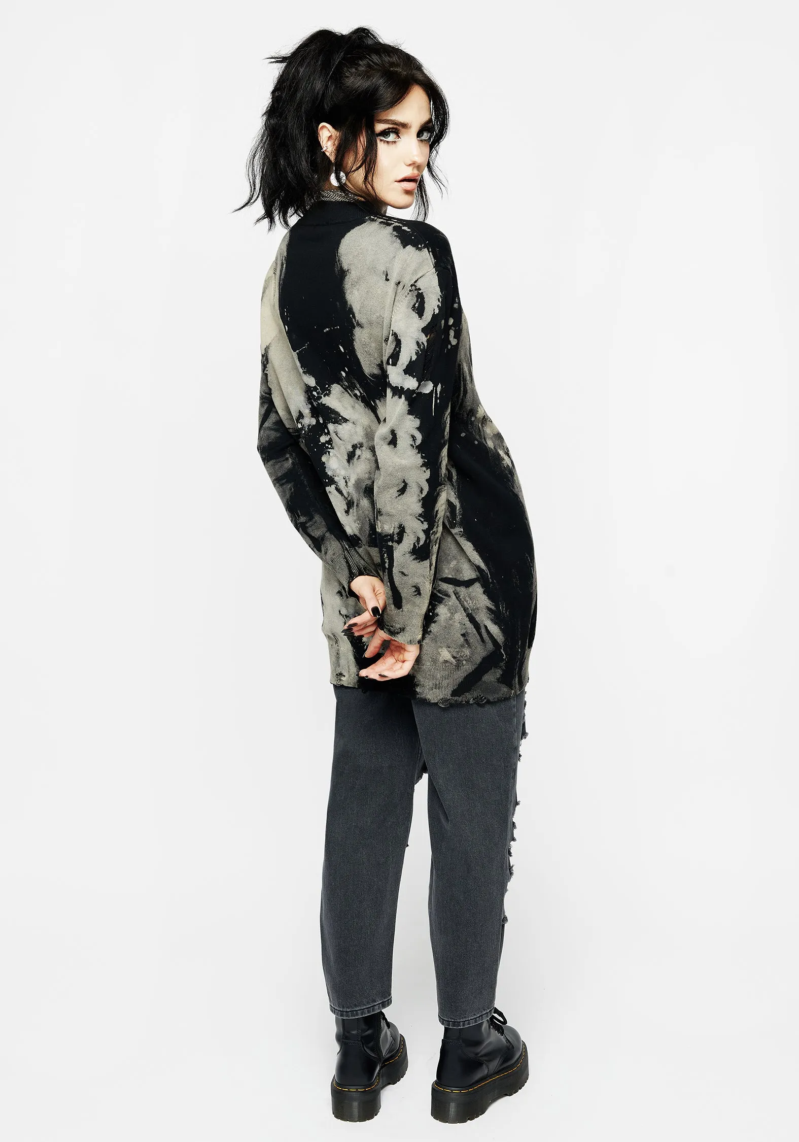 Enigma Embroidered Distressed Knit Sweater