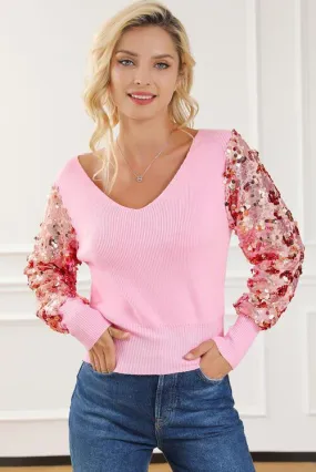 Glittery Autumn Pink Sequin Sweater