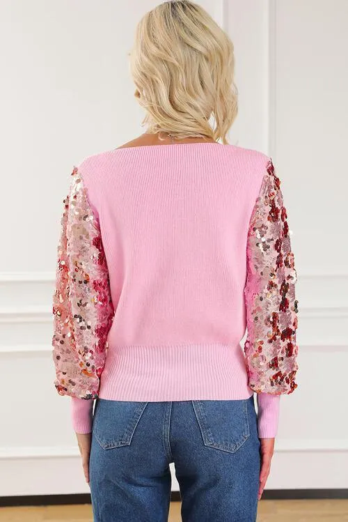 Glittery Autumn Pink Sequin Sweater