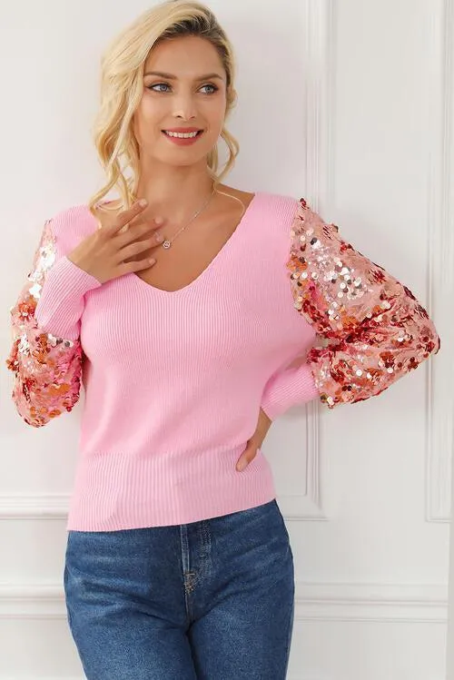 Glittery Autumn Pink Sequin Sweater