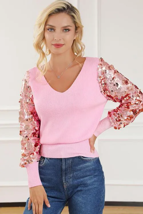 Glittery Autumn Pink Sequin Sweater