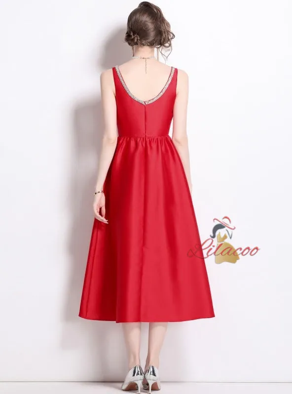 Hand-drilled Silm Waist Sling Dress