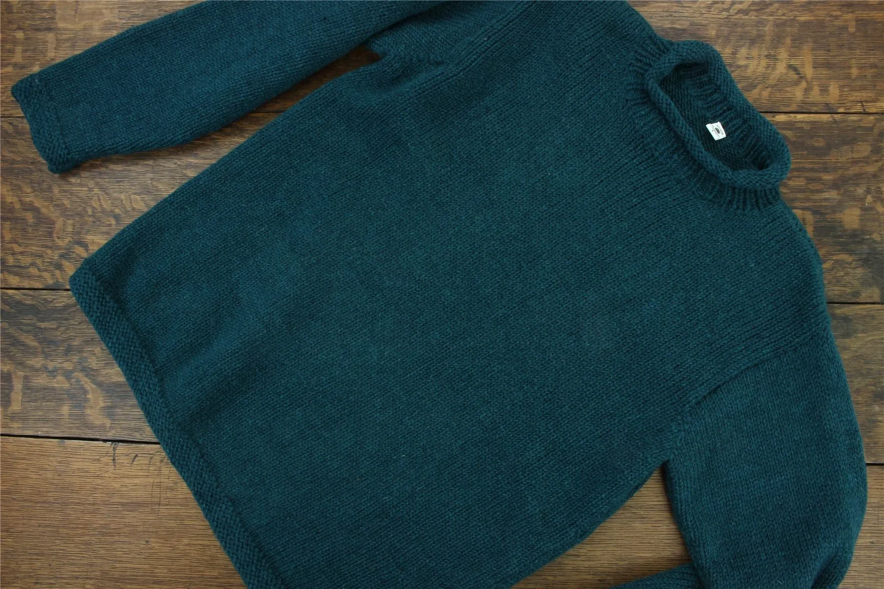 Hand Knitted Wool Jumper - Plain Teal