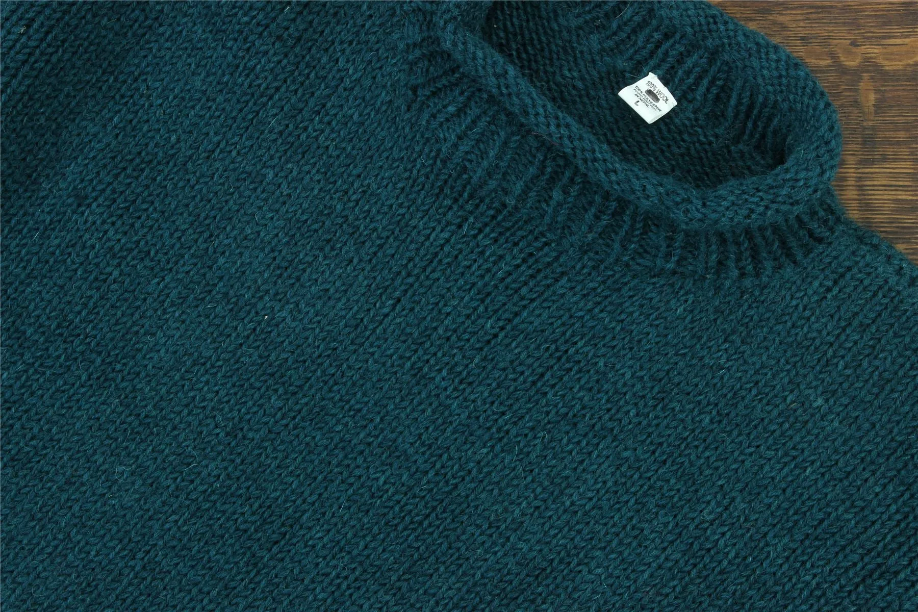 Hand Knitted Wool Jumper - Plain Teal