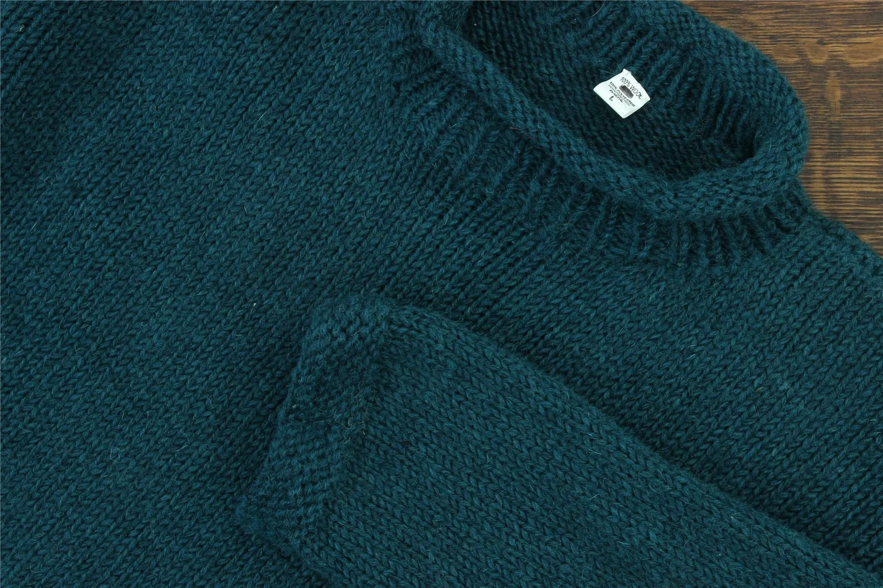 Hand Knitted Wool Jumper - Plain Teal