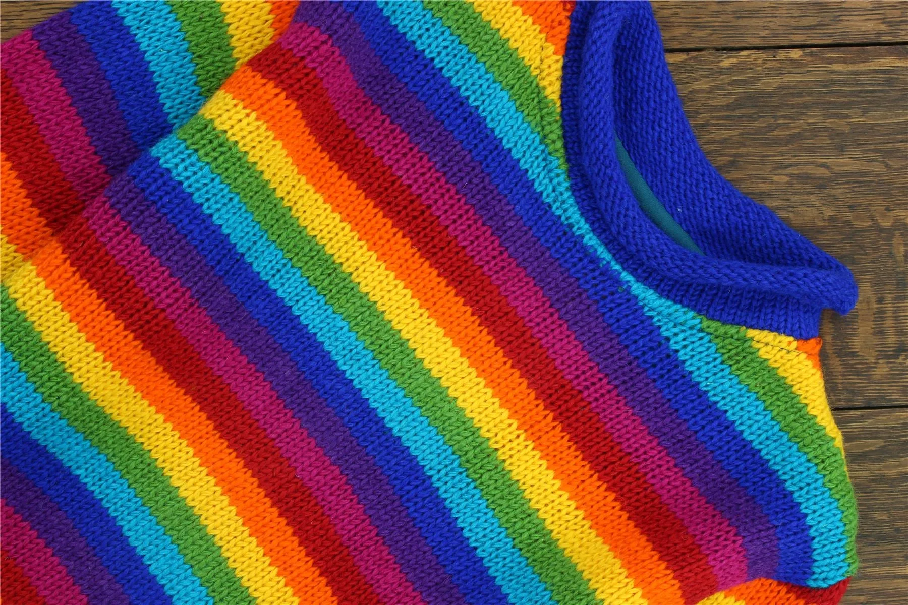 Hand Knitted Wool Jumper - Stripe Bright Rainbow