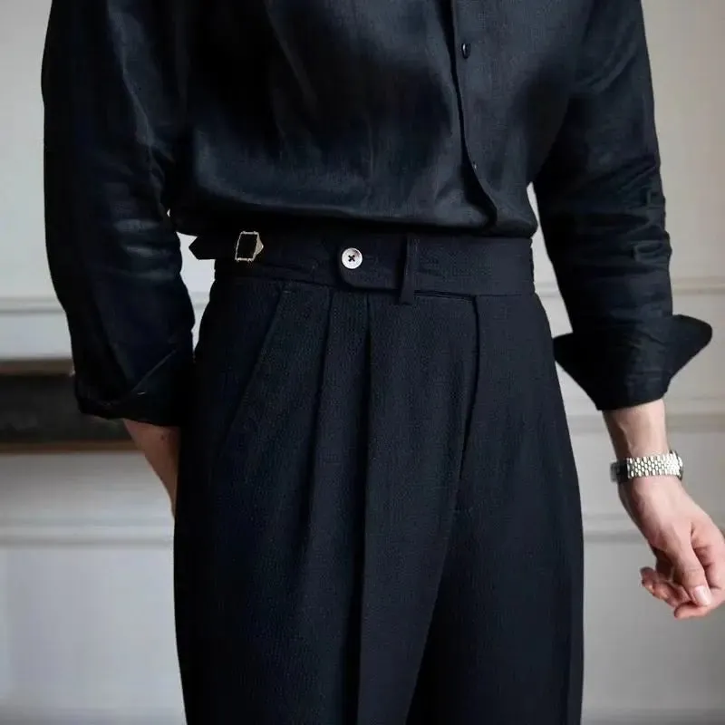 High-waist belt design trousers