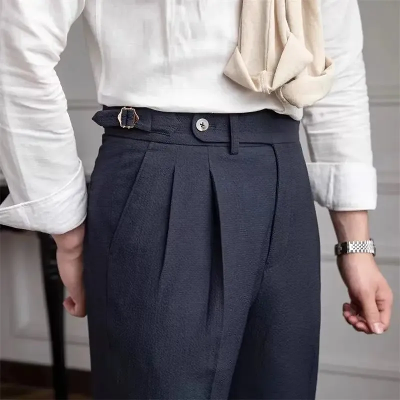 High-waist belt design trousers