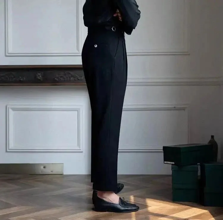 High-waist belt design trousers