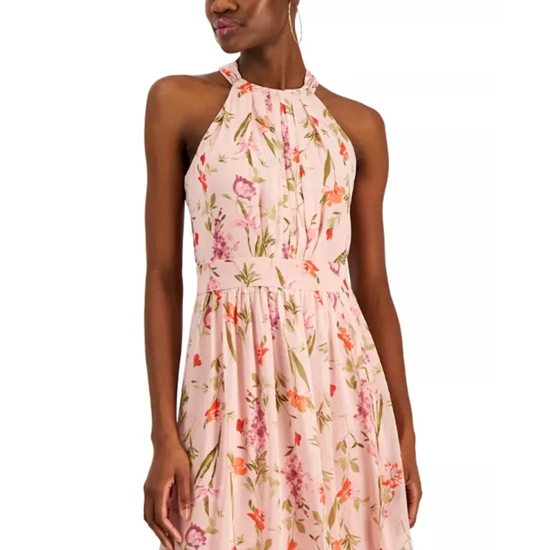 I.N.C. INTERNATIONAL CONCEPTS Halter-Neck Maxi Dress 4 Blush Combo Floral NWT