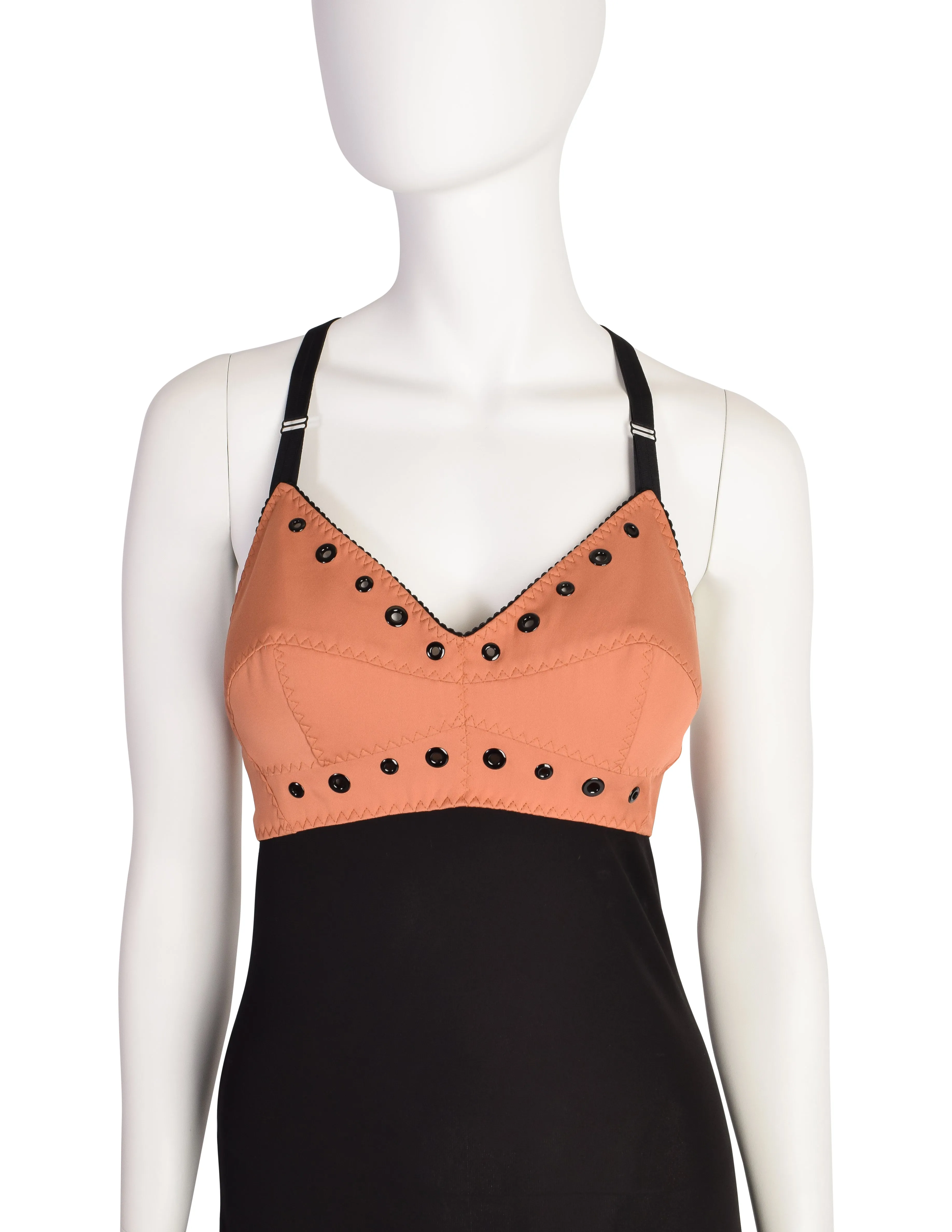 Jean Paul Gaultier Vintage Black Pink 'Bullet Bra' Full Length Maxi Dress
