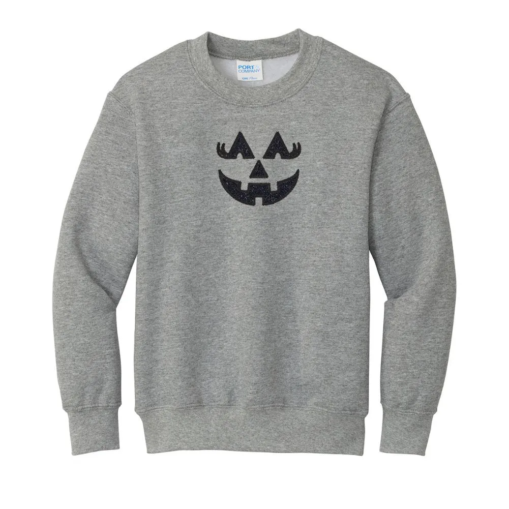 Kids Glitter Embroidery 'Girly Jack-O-Lantern' Crewneck Sweatshirt