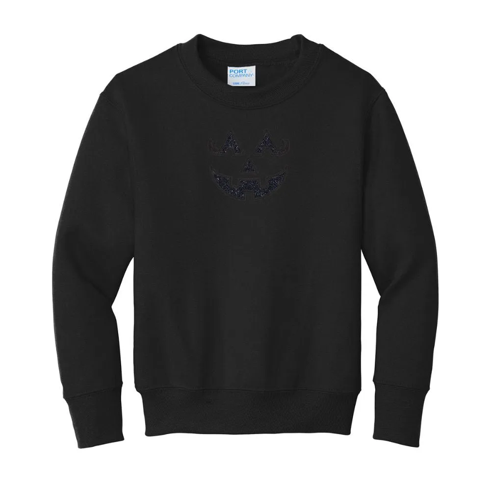Kids Glitter Embroidery 'Girly Jack-O-Lantern' Crewneck Sweatshirt