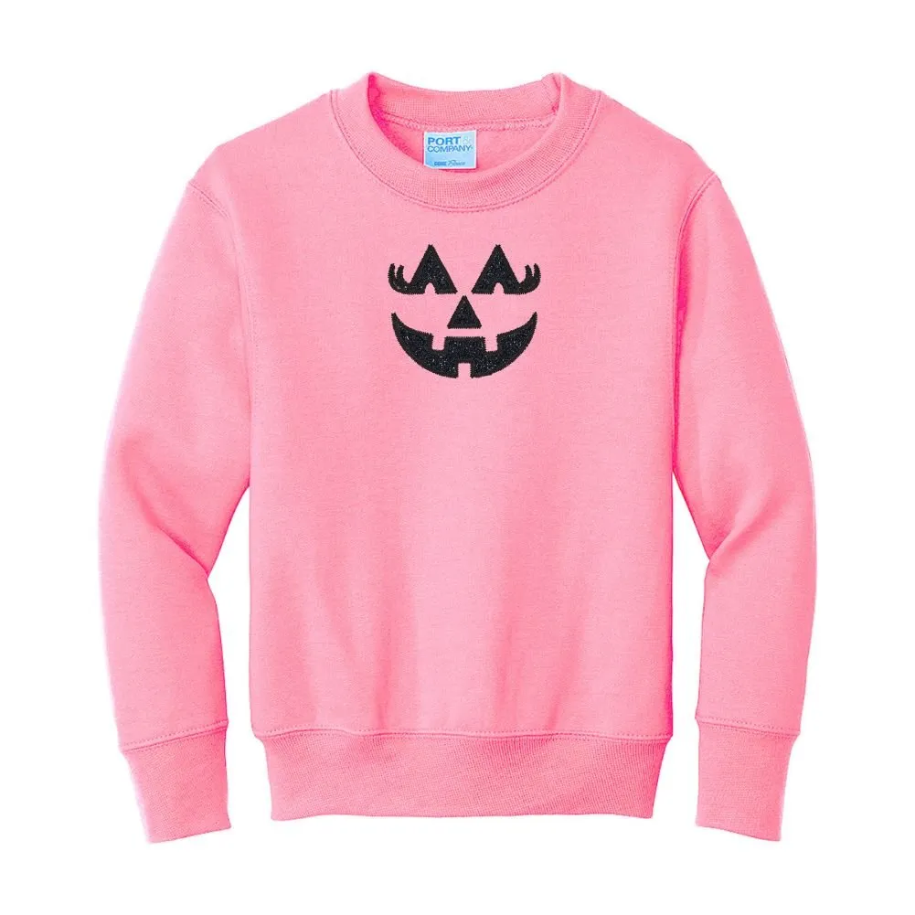 Kids Glitter Embroidery 'Girly Jack-O-Lantern' Crewneck Sweatshirt