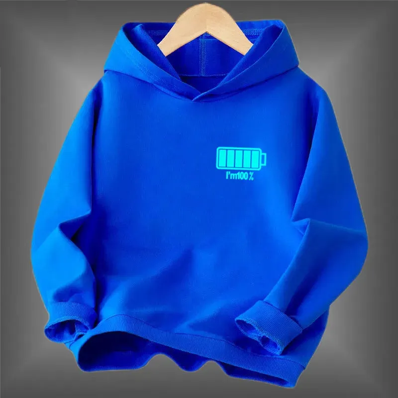 Kids Luminous Hoodies Boy Girl Streatwear Hoody Sweatshirt Pullover Casual Clothing Funny Battery Long Sleeve Glowing Clothes
