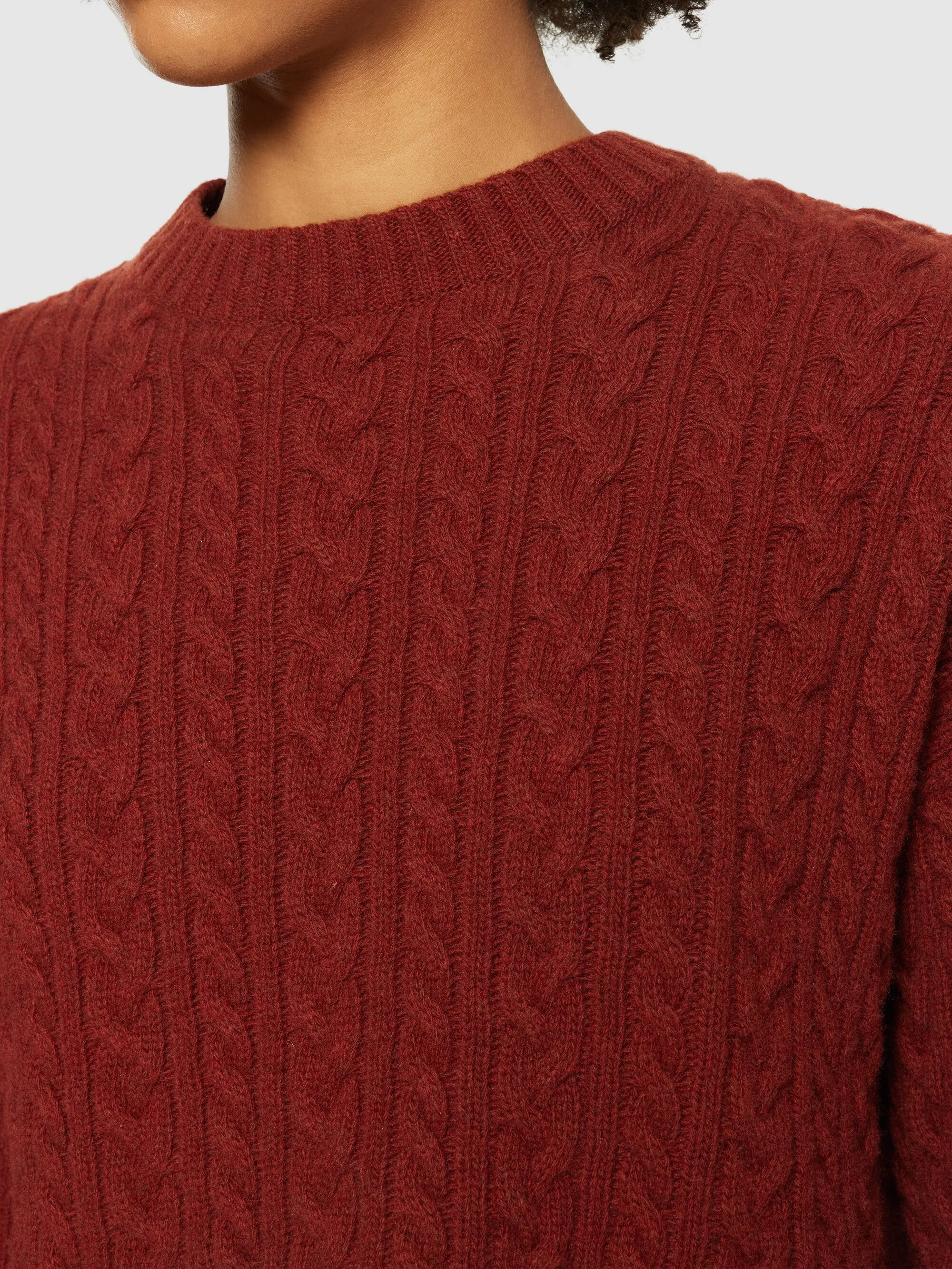 Lambswool cable crew neck - RWS - Fired Brick