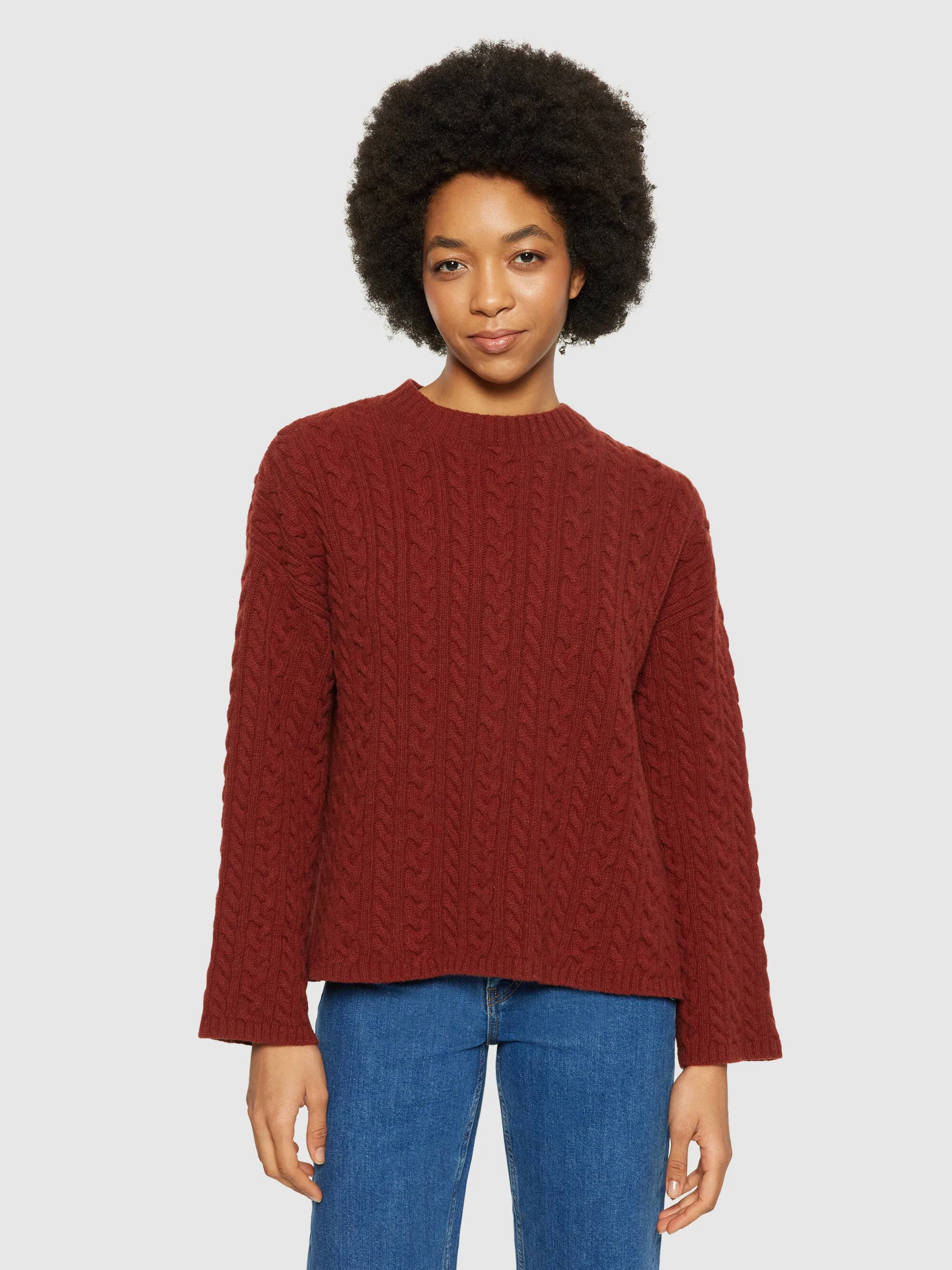 Lambswool cable crew neck - RWS - Fired Brick