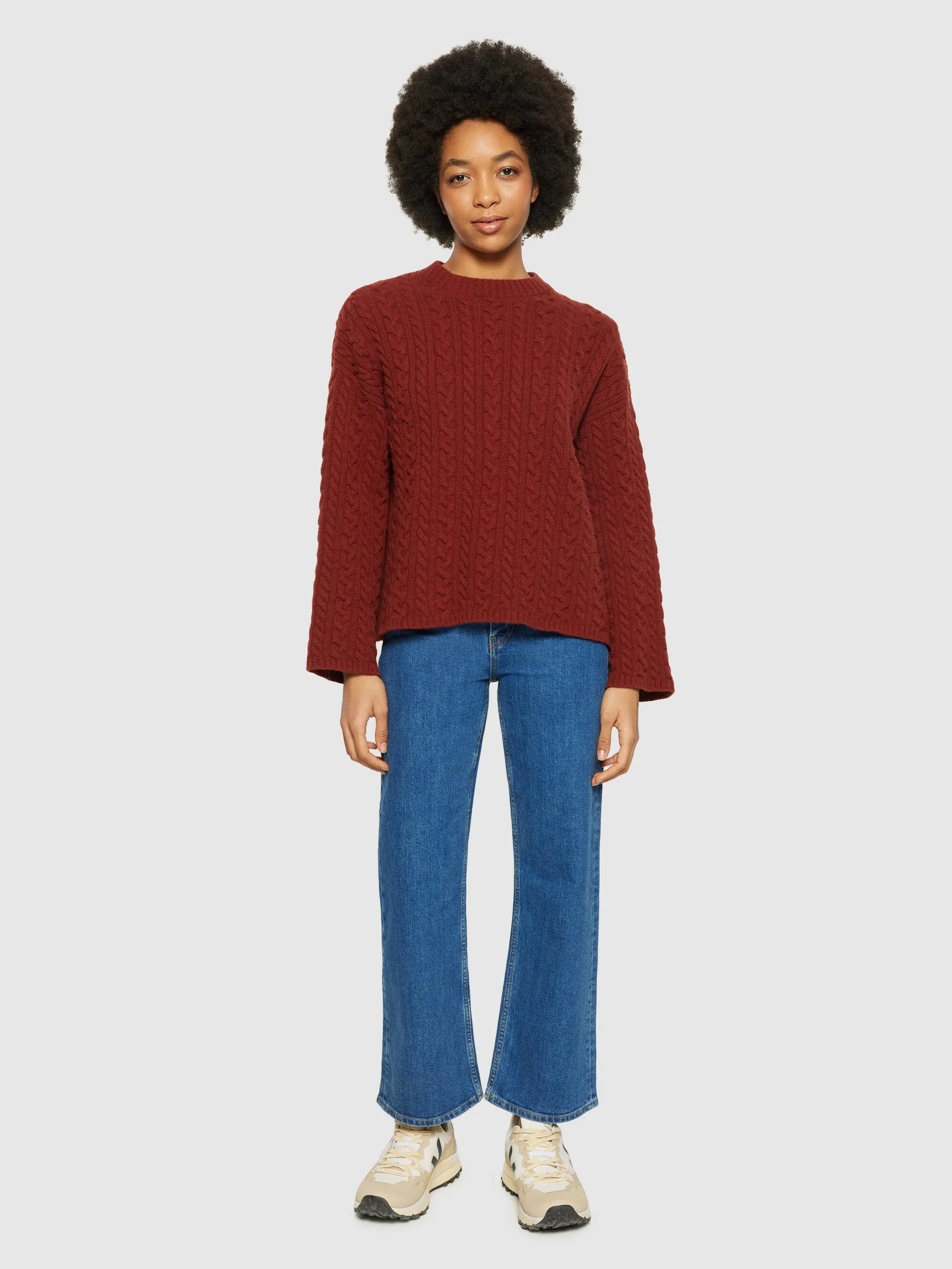Lambswool cable crew neck - RWS - Fired Brick
