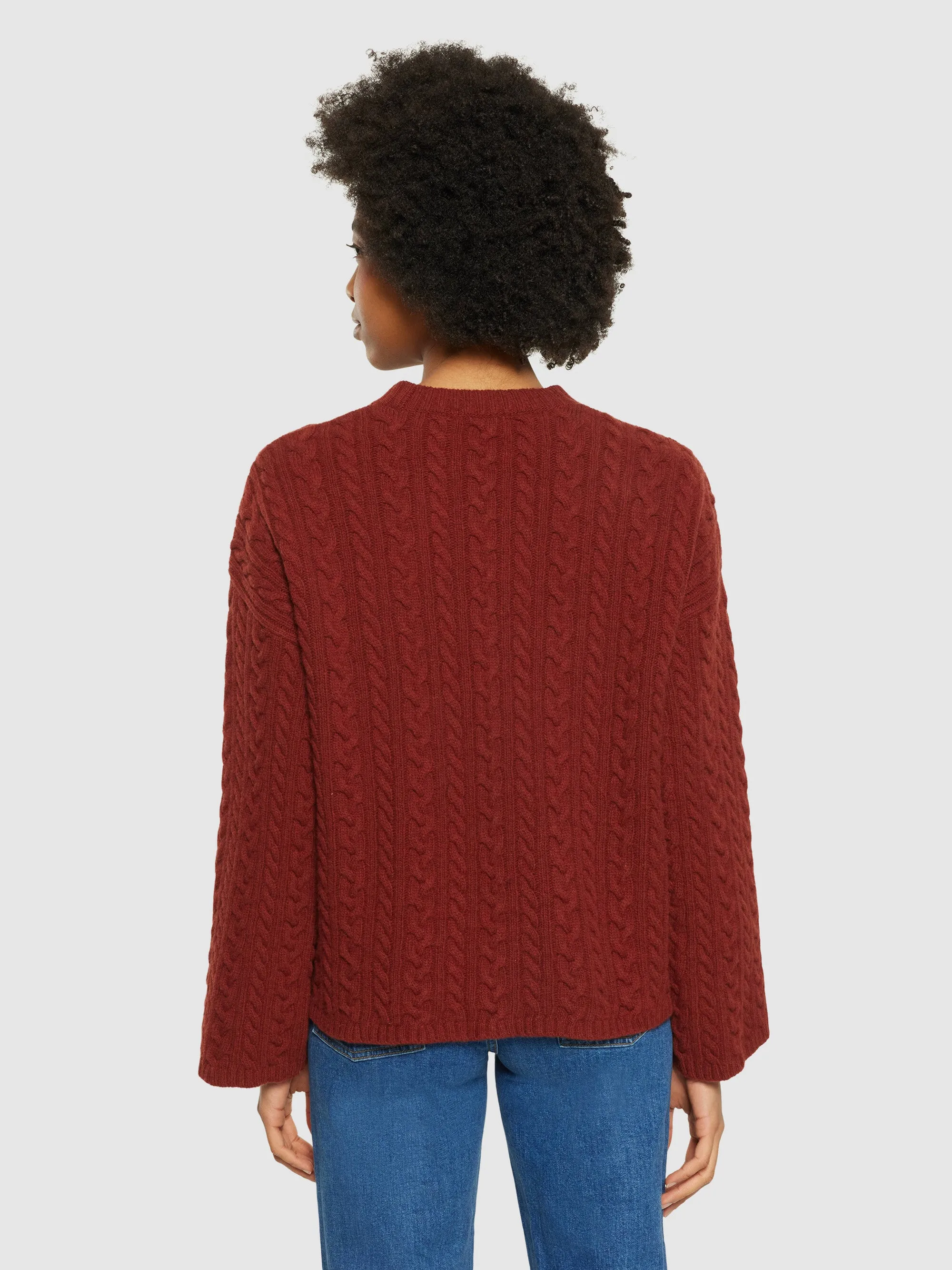 Lambswool cable crew neck - RWS - Fired Brick