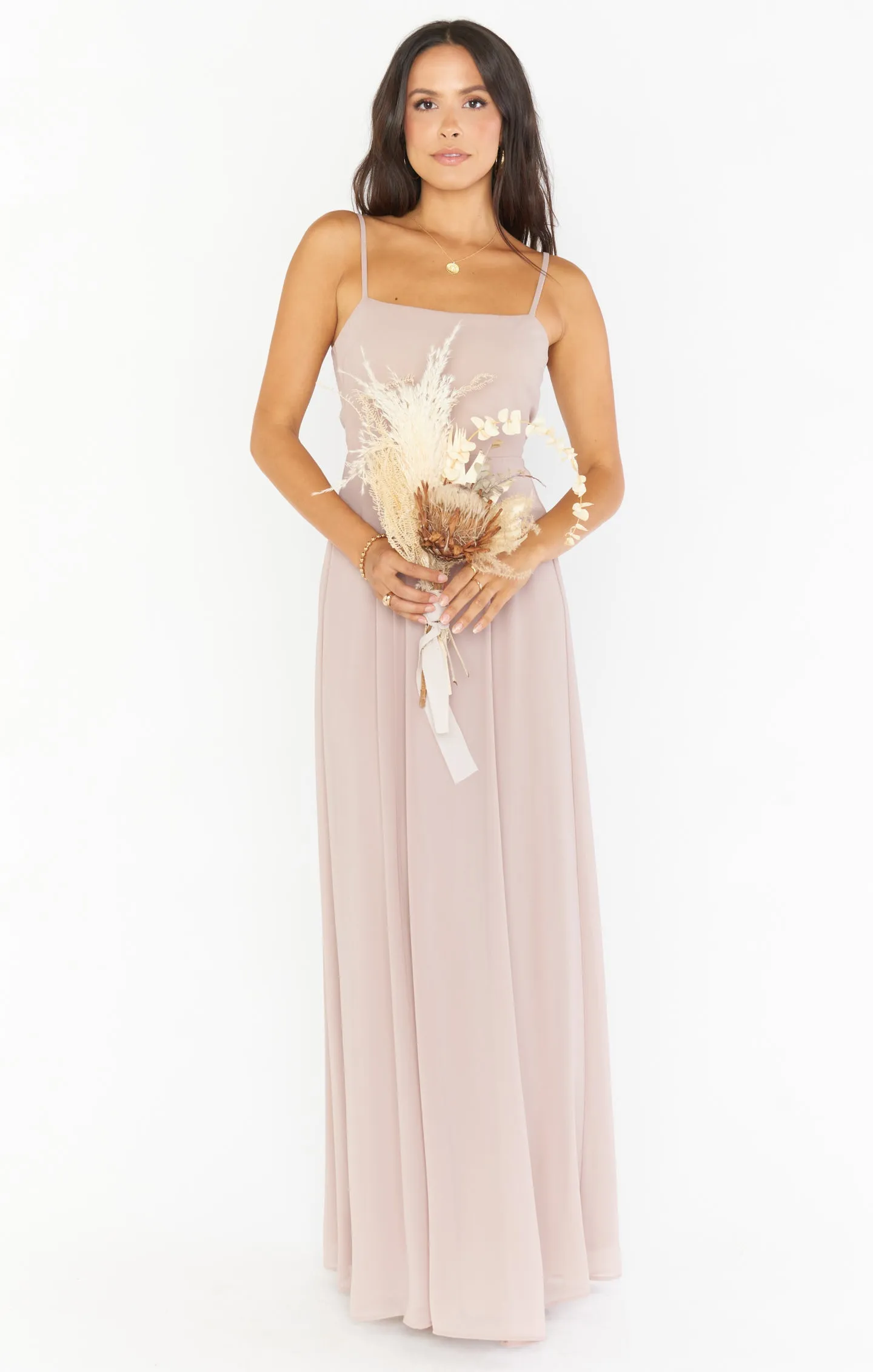 Lauren Tie Maxi Dress ~ Soft Beige Chiffon