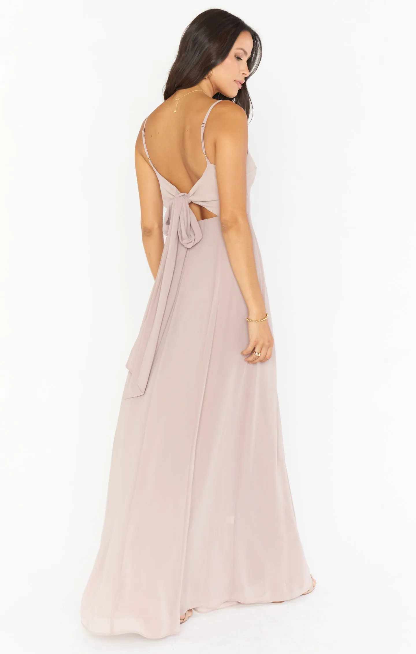 Lauren Tie Maxi Dress ~ Soft Beige Chiffon